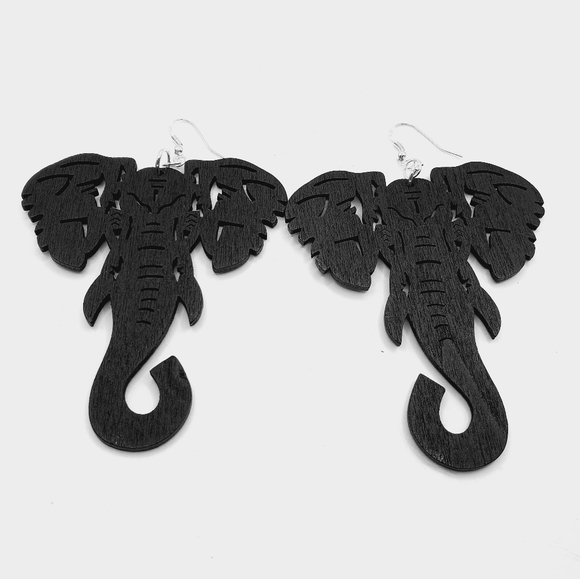African wooden elephant earrings Black, ethnic, tribal, ecological - Picture 5 of 6